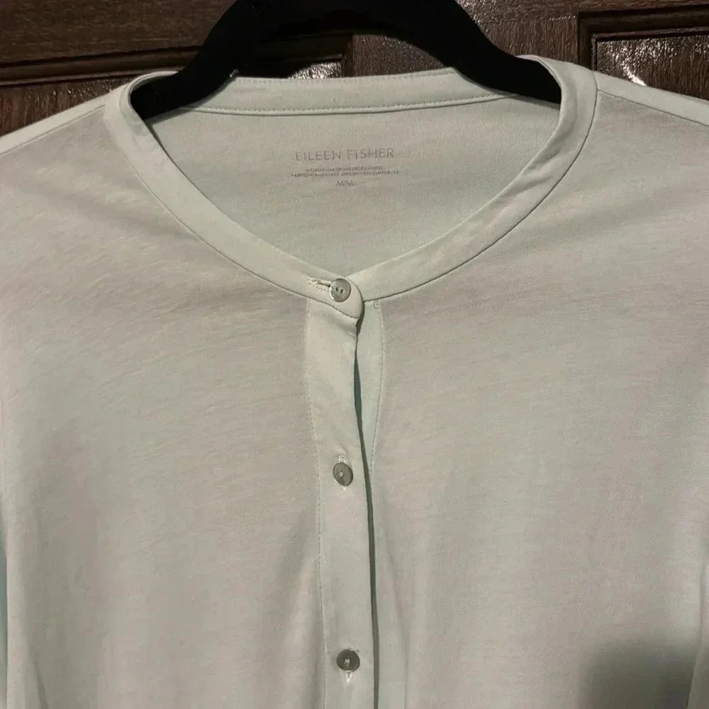 Eileen Fisher Long Sleeve Blouse Light Mint Green Womens Med 100% Cotton EUC - Picture 3 of 11